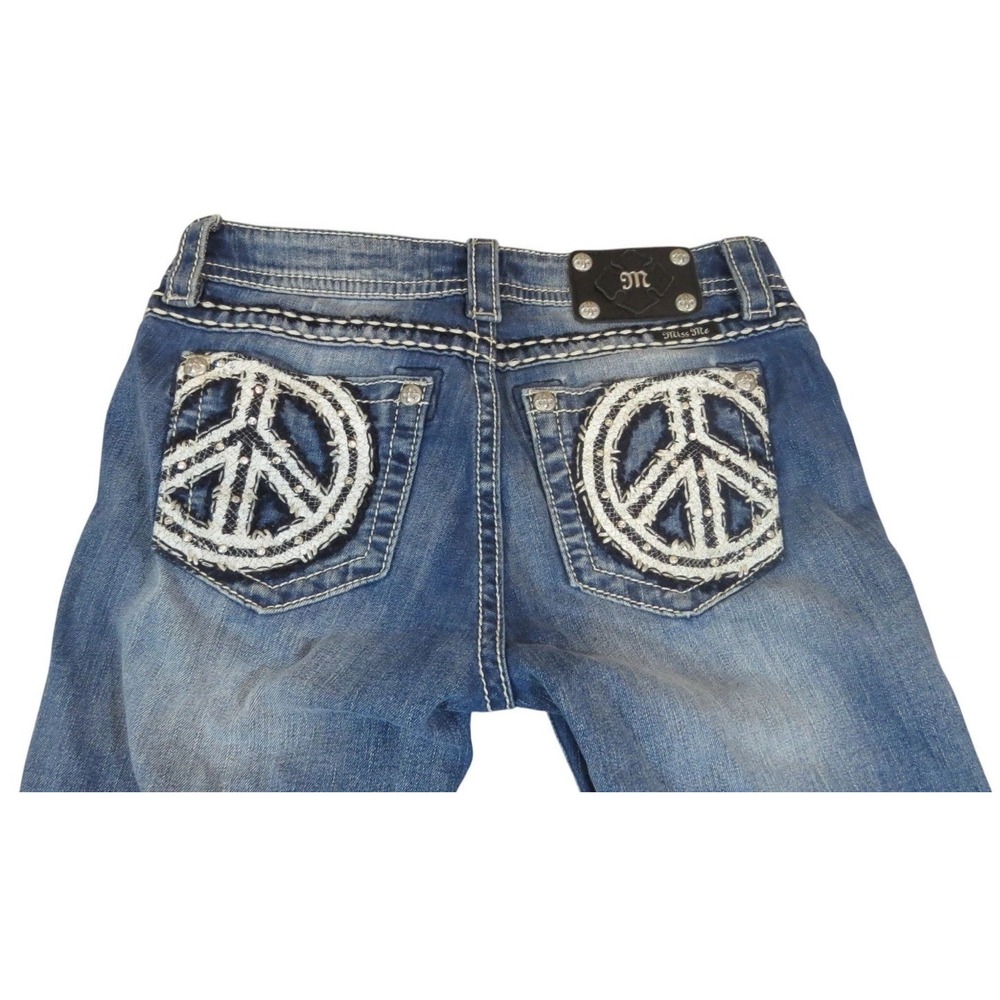 Miss Me Capri Jeans Womens 28‎ Blue Denim Mid Rise Cuffed Straight Fit Stretch